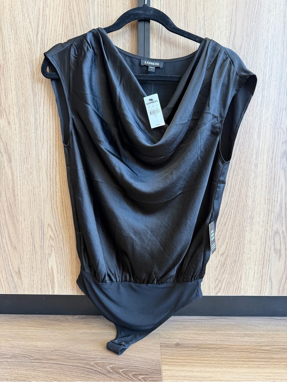 Express Black Draped Cowl Neck Sleeveless Bodysuit
